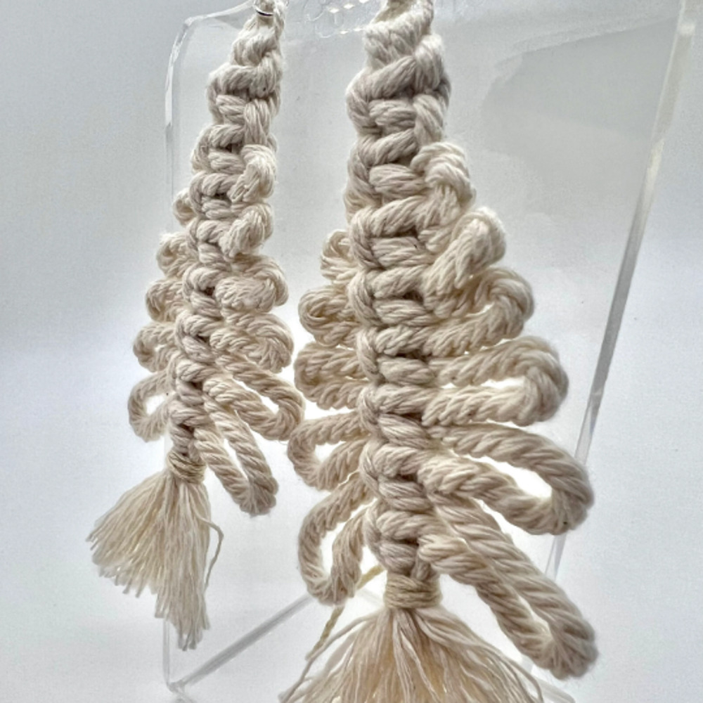 Oversize Yarn Tassel Earrings - Tree Earrings - Boho Earrings - Cottagecore - Picture 4 of 8